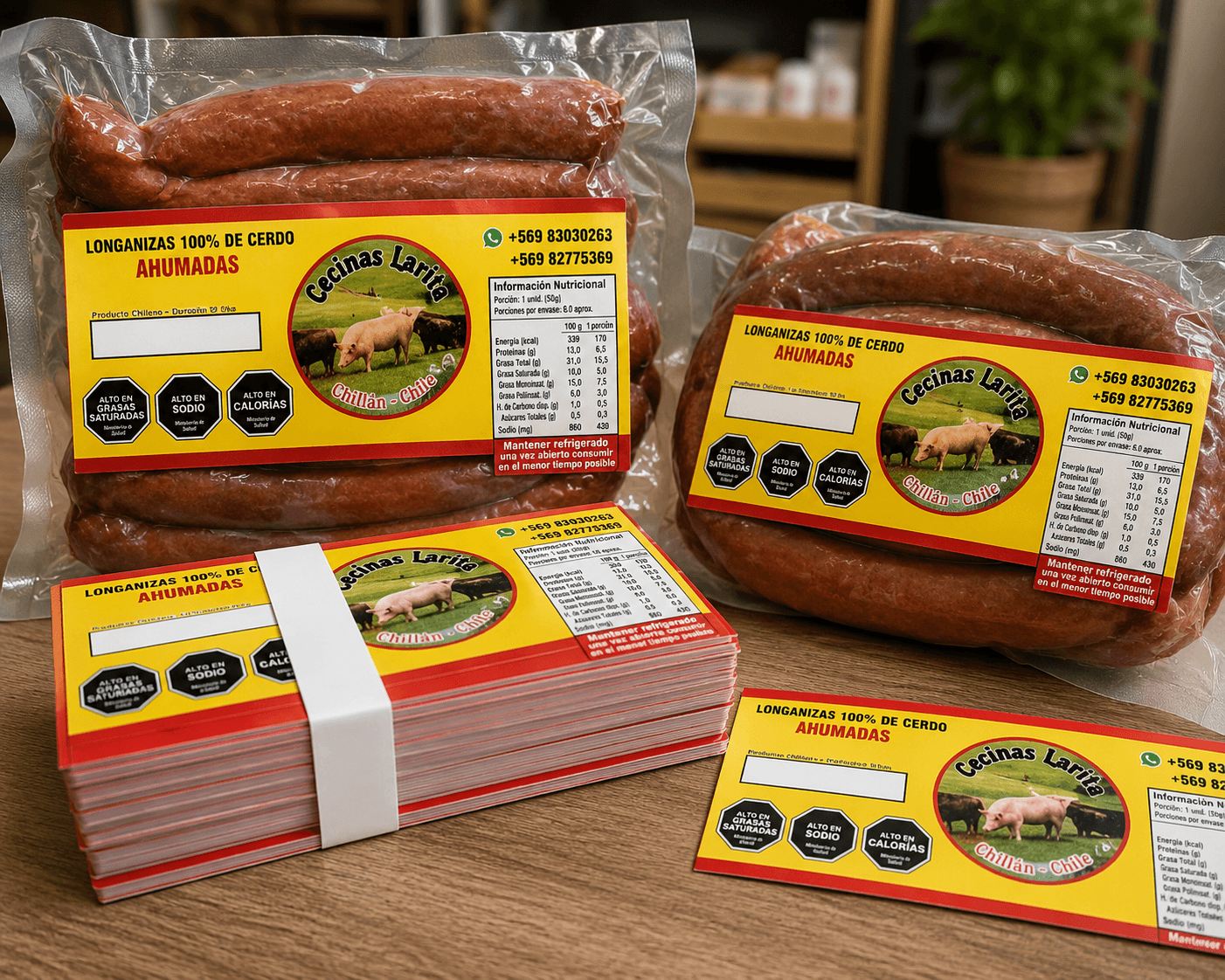 Etiquetas adhesivas para productos, cecinas, vinos y alimentos